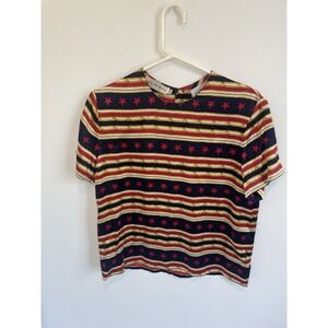 Vintage‎ Saks Fifth Avenue Peter Nygard Nautical Patriotic Silk Blouse Size 6
